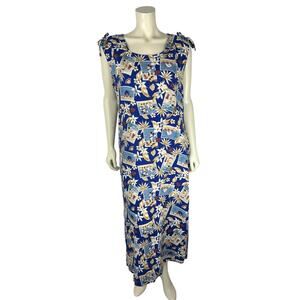 Vintage Disney Store Hawaiian Maxi Dress Size L Mickey Minnie Postcard Floral